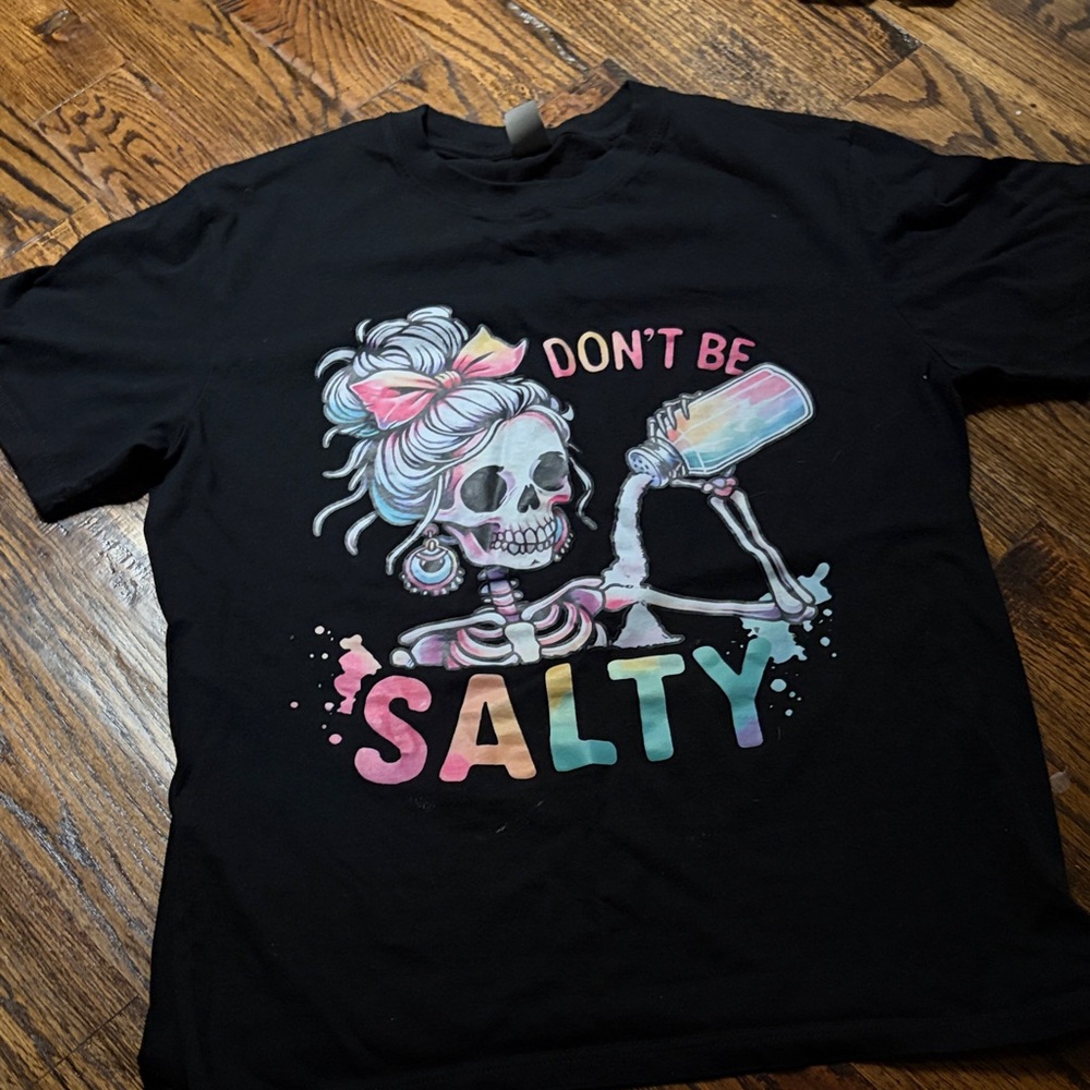 Gildan Black Tee with Colorful Skeleton Design
